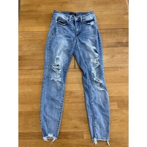 Judy Blue Skinny Fit Jeans Women's Size 3/26 Stretch Raw Hem Light Wash Denim